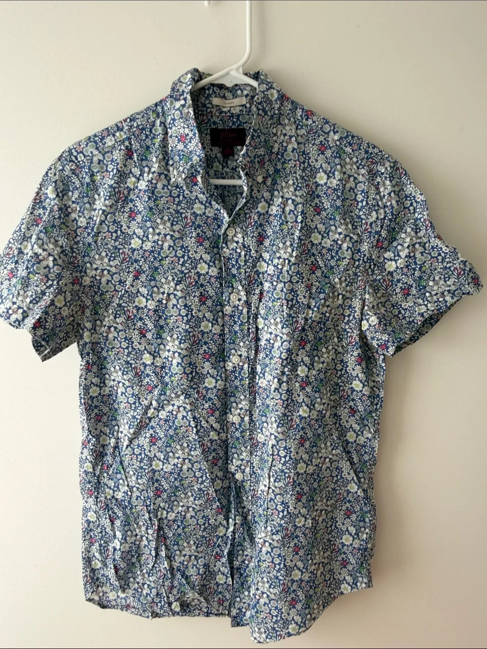 J. Crew Navy Floral Short-Sleeve Button-Down Shirt